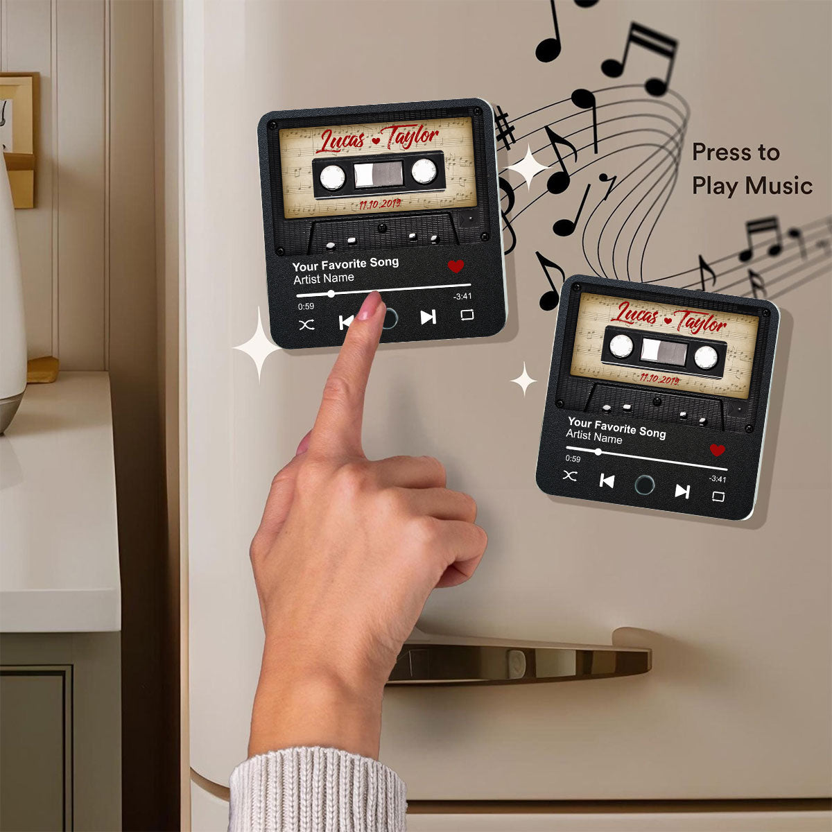 Retro Black Cassette Tape Personalized Music Fridge Magnet, Anniversary Gift For Him, For Her, For The Couple