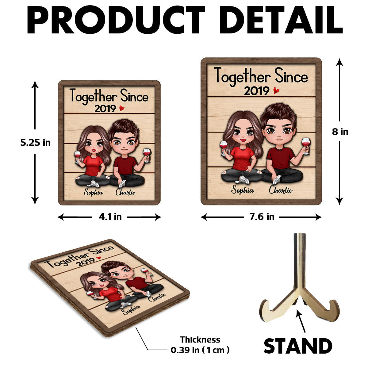 Doll Couple Sitting Gift For Him Gift For Her Personalized 2-Layered Wooden Plaque