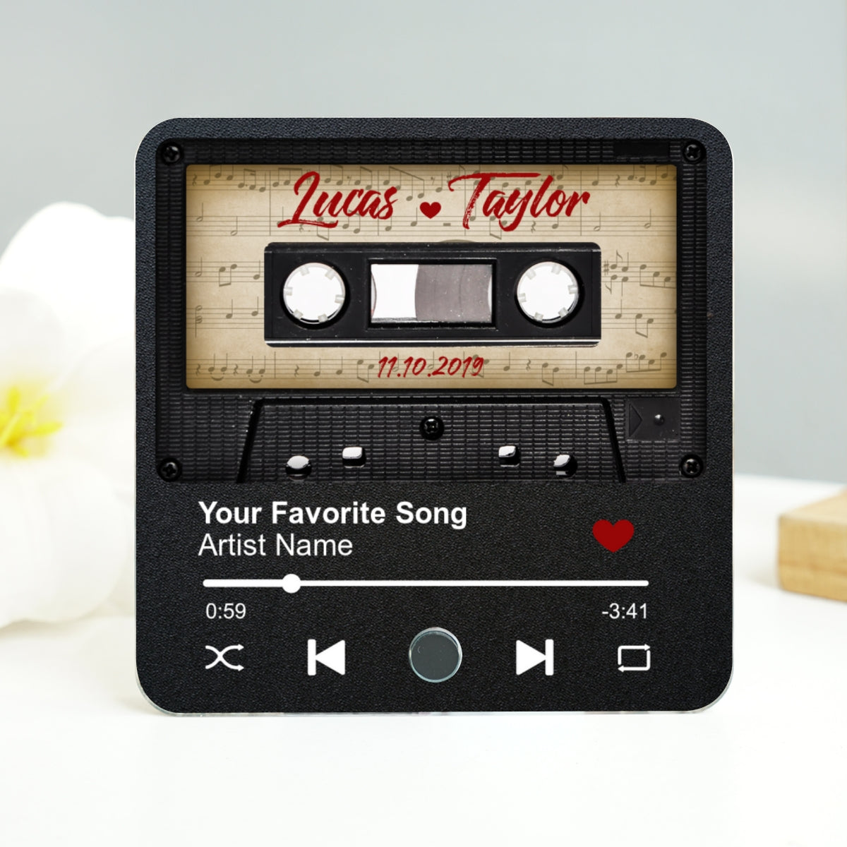 Retro Black Cassette Tape Personalized Music Fridge Magnet, Anniversary Gift For Him, For Her, For The Couple