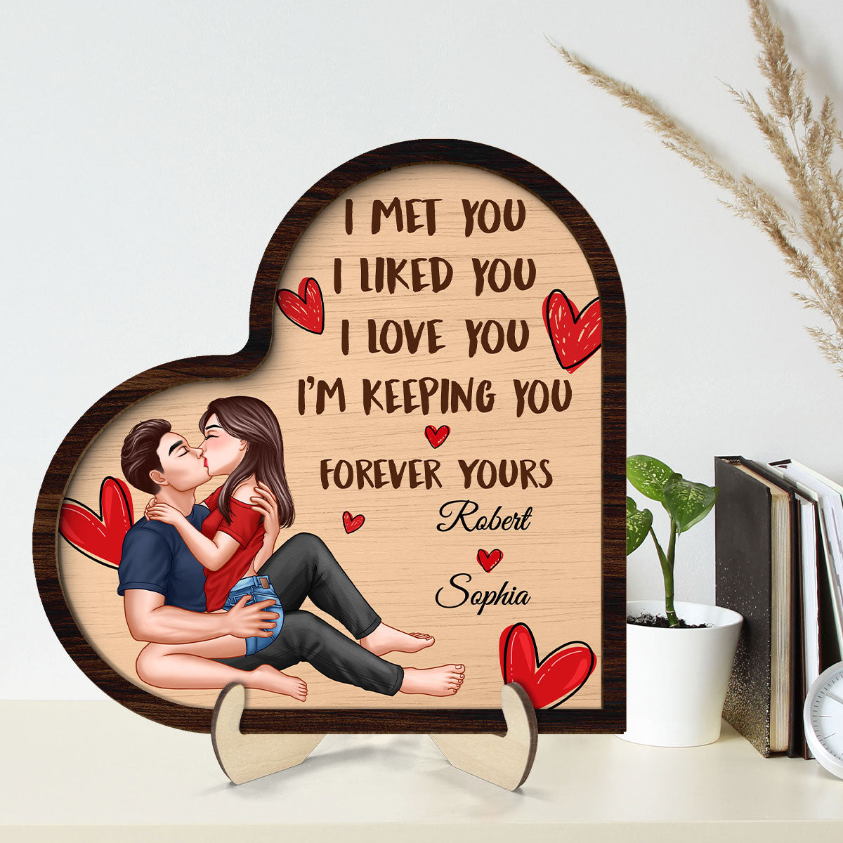 Sexy Couple Kissing I Met You Liked You Personalized 2-Layered Wooden Plaque