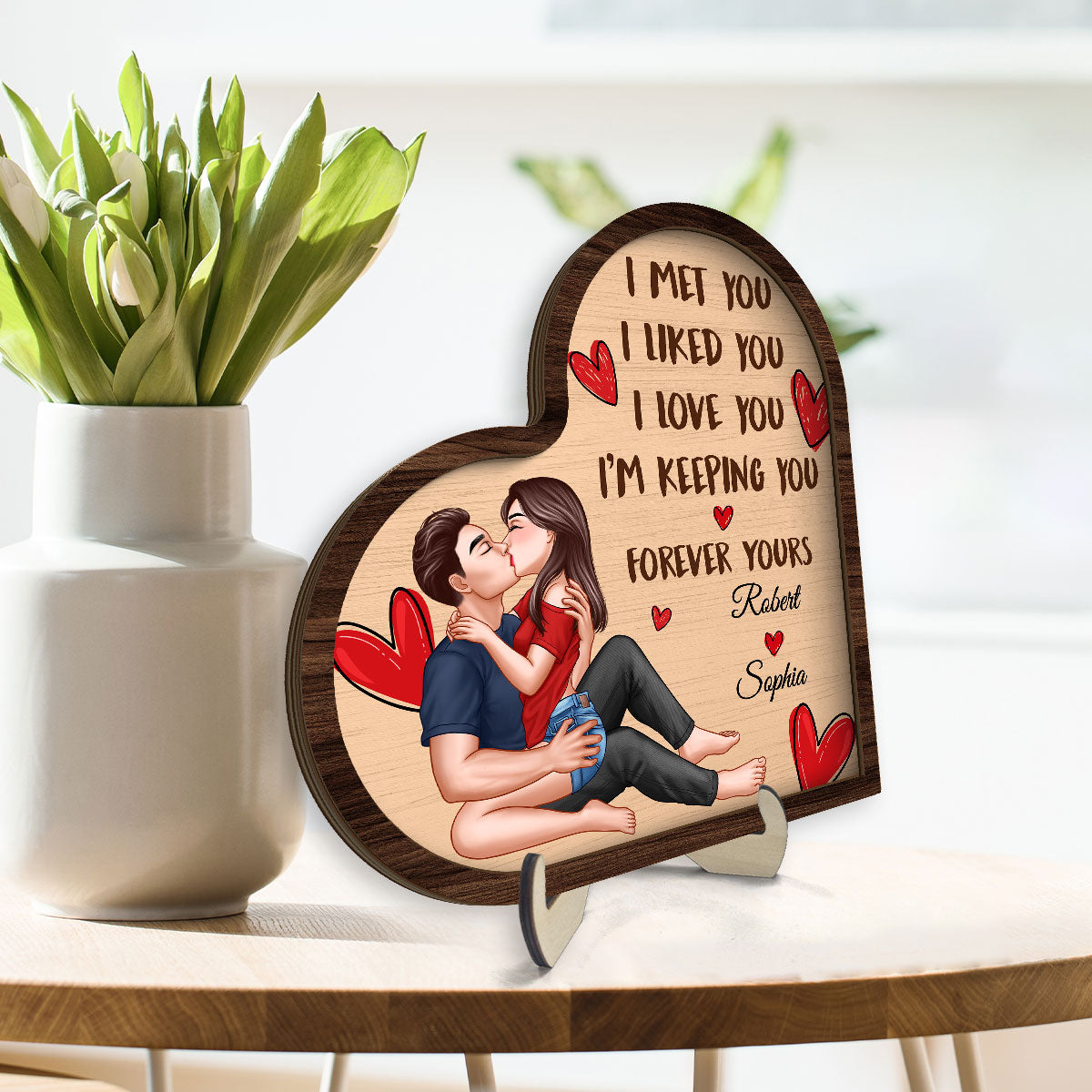 Sexy Couple Kissing I Met You Liked You Personalized 2-Layered Wooden Plaque