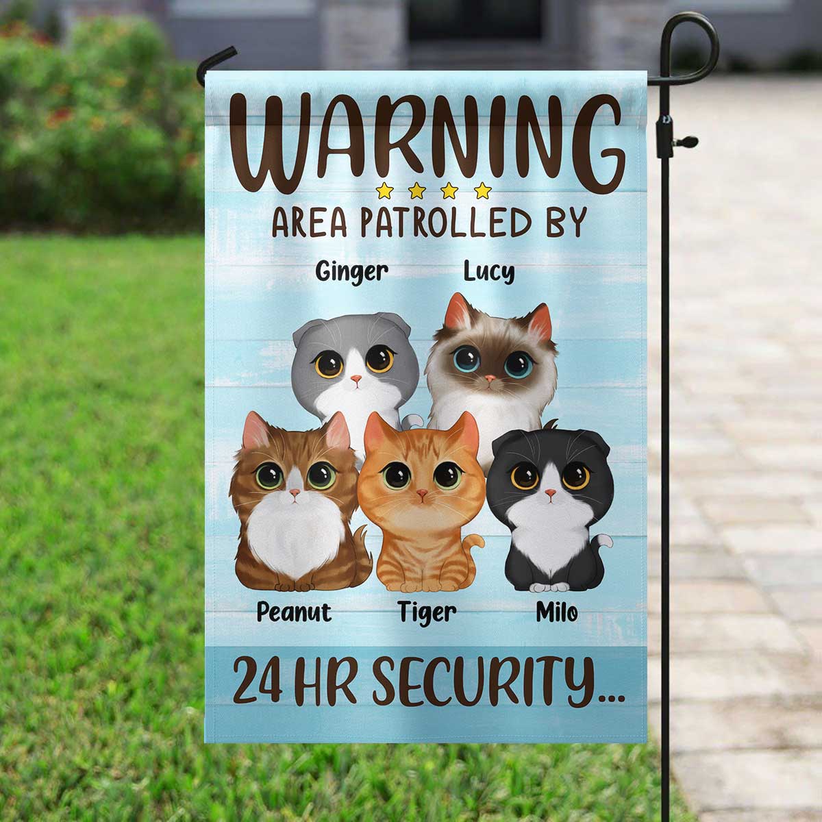 Warning Area Patrolled By Watercolor Cute Cats Gift For Cat Lovers Personalized Garden Flag