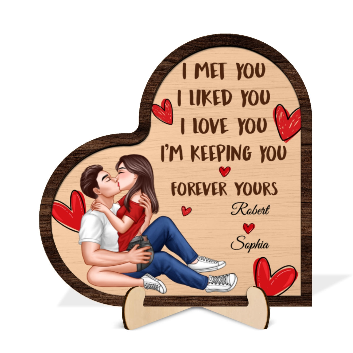 Sexy Couple Kissing I Met You Liked You Personalized 2-Layered Wooden Plaque