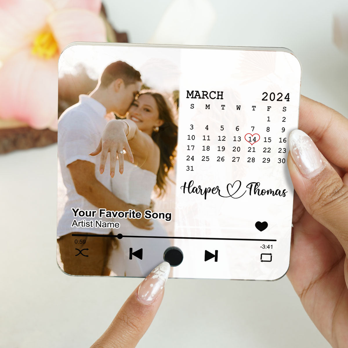 Upload Photo Calendar Anniversary Date Personalized Music Fridge Magnet, Anniversary Gift For Him, For Her