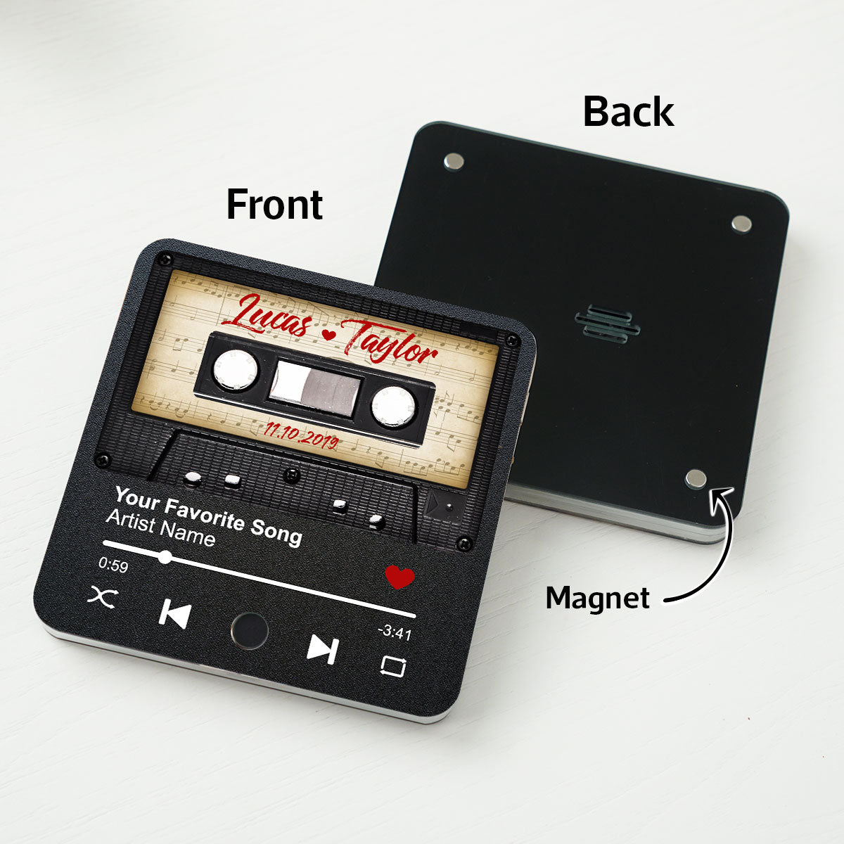 Retro Black Cassette Tape Personalized Music Fridge Magnet, Anniversary Gift For Him, For Her, For The Couple