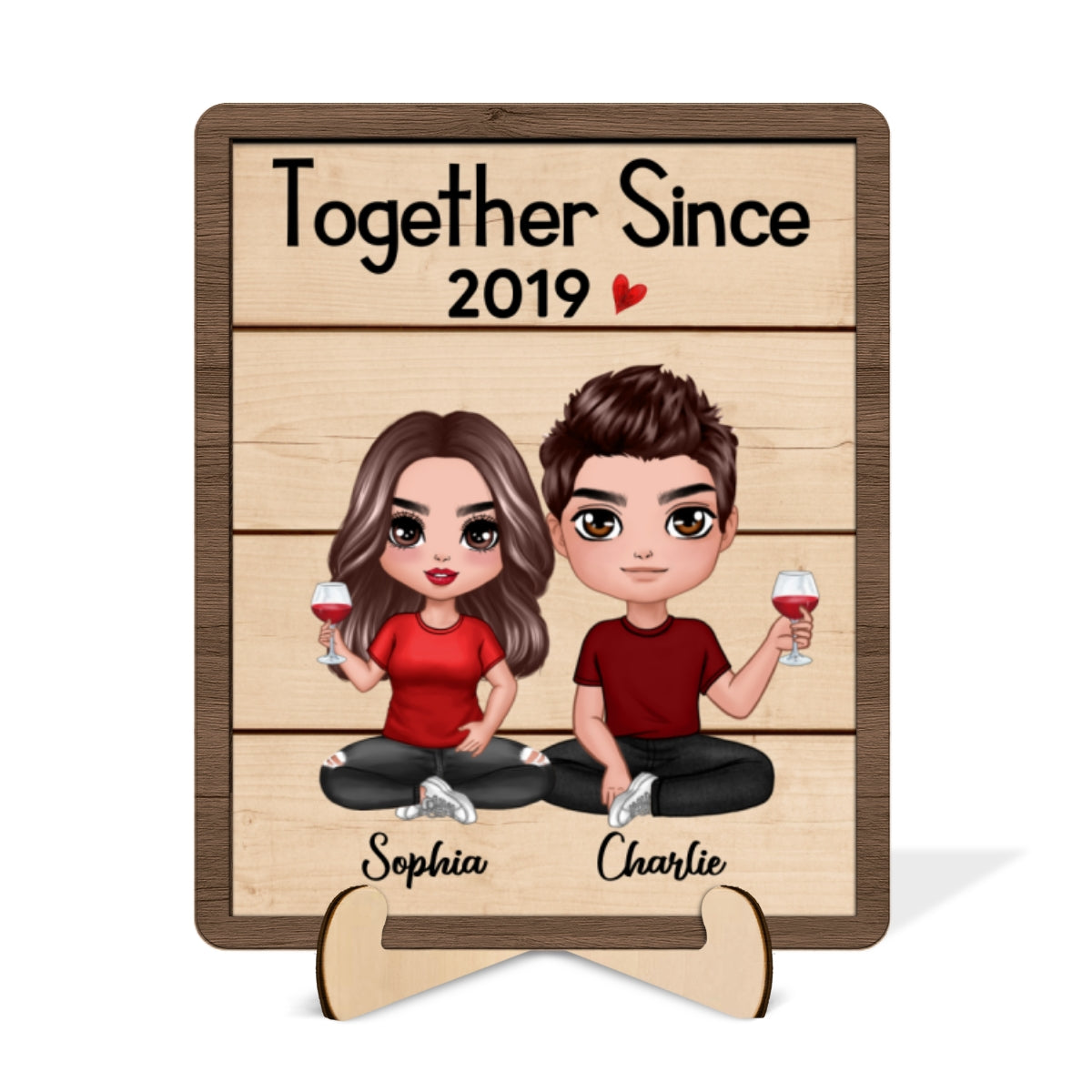 Doll Couple Sitting Gift For Him Gift For Her Personalized 2-Layered Wooden Plaque