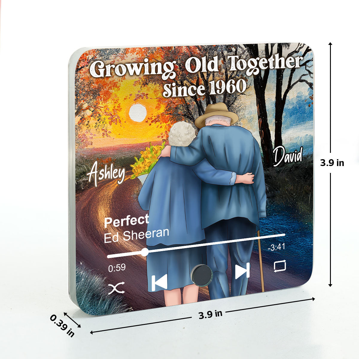 Old Couple Growing Old Together Since Personalized Music Fridge Magnet, Heartfelt 2025 Gift For Couple, For Him, For Her, Boyfriend, Girlfriend, Husband, Wife