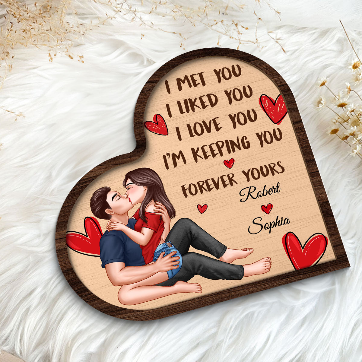 Sexy Couple Kissing I Met You Liked You Personalized 2-Layered Wooden Plaque