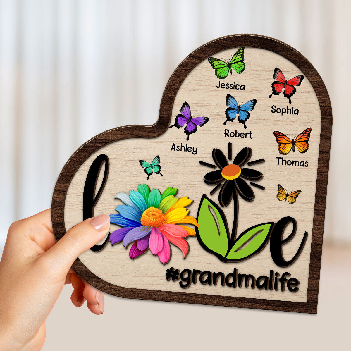 Grandma Mom Life Daisy Butterflies Personalized 2-layered Wooden Plaque