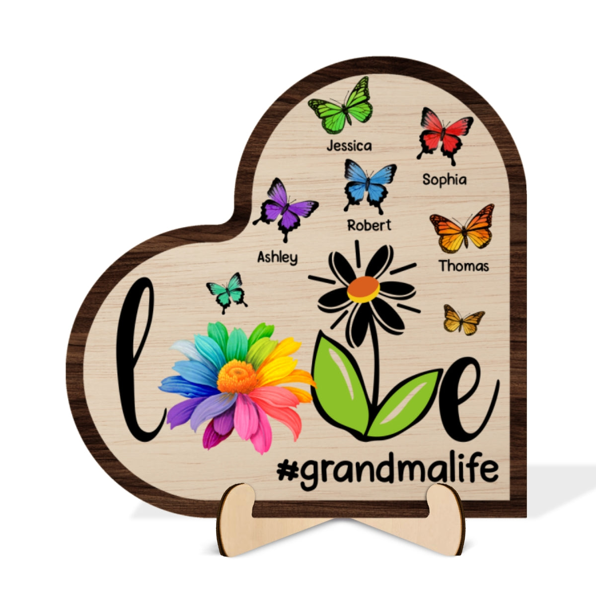 Grandma Mom Life Daisy Butterflies Personalized 2-layered Wooden Plaque