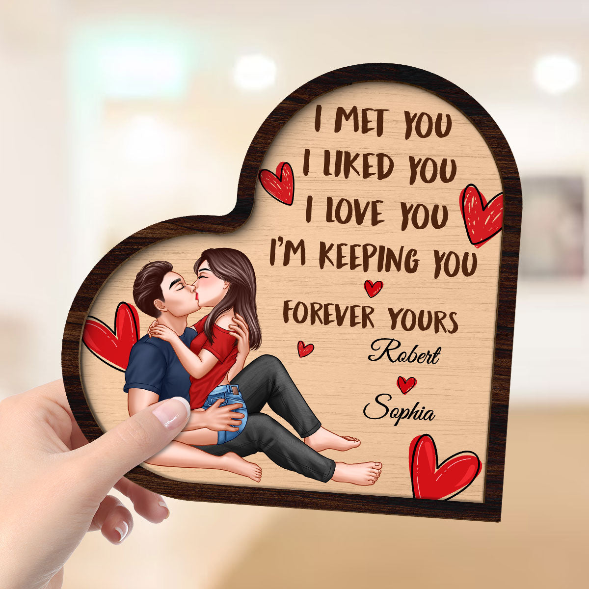 Sexy Couple Kissing I Met You Liked You Personalized 2-Layered Wooden Plaque