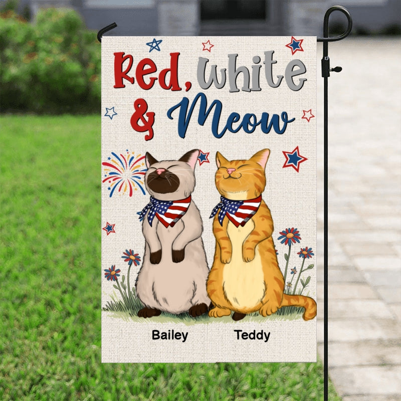 Welcome Red White & Meow Independence Day 4th Of July Decor Personalized Garden Flag