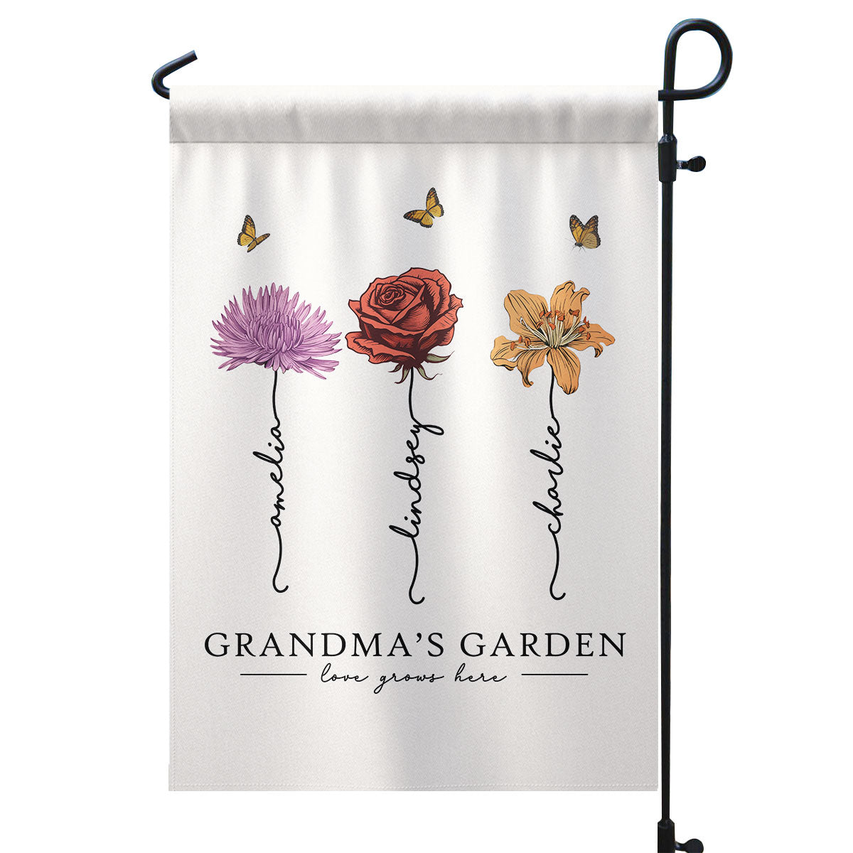 Grandma‘s Garden Love Grows Here Beautiful Birth Month Flower Gift For Grandma Mom Personalized Garden Flag