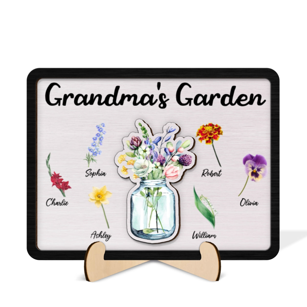 Grandma‘s Garden Birth Month Flowers Flowers In Jar Personalized 2-layer Wooden Plaque