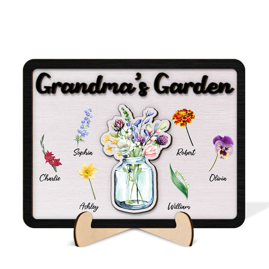 Grandma‘s Garden Birth Month Flowers Flowers In Jar Personalized 2-layer Wooden Plaque