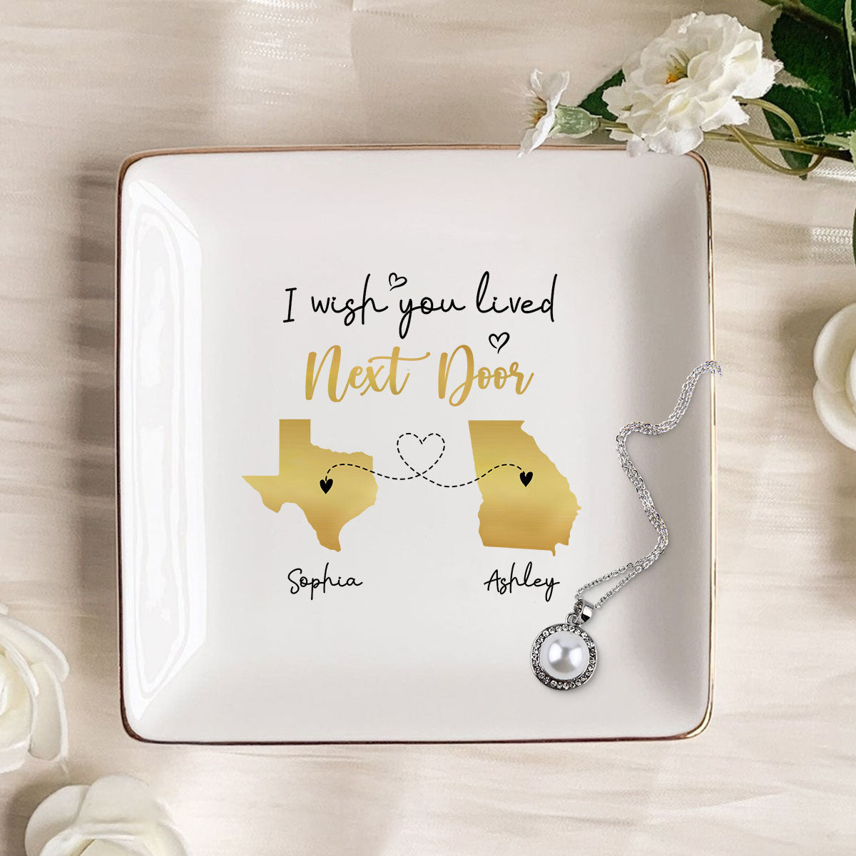 Family Siblings Sisters Friends Long Distance Personalized Ceramic Jewelry Dish, Togetherness Christmas Gift