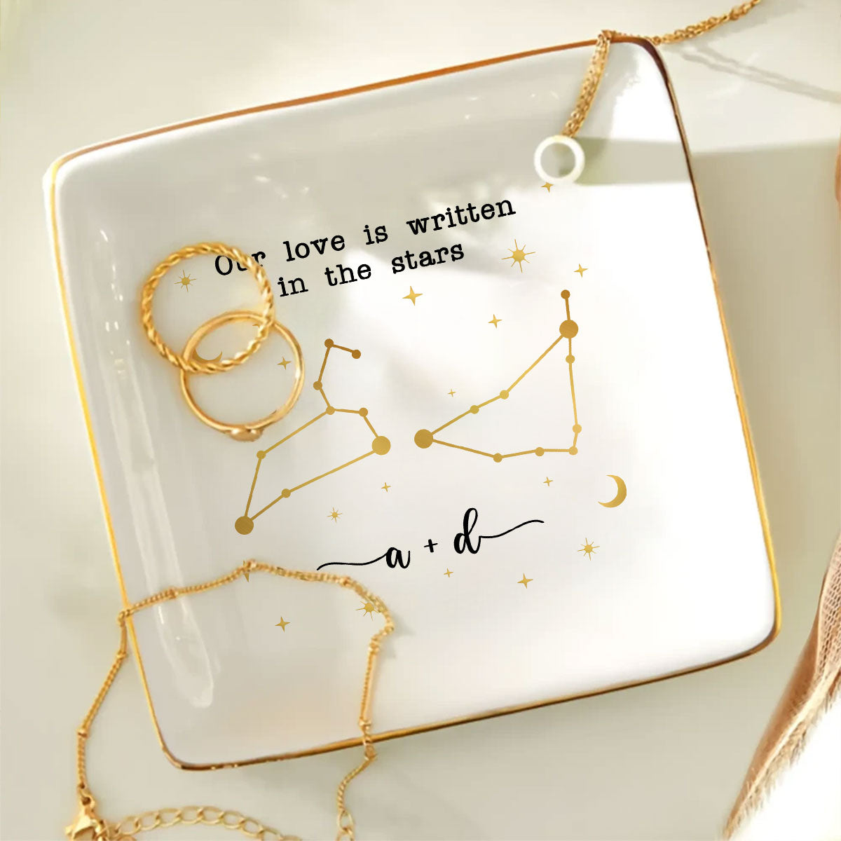 Couple Zodiac Sign Personalized Dish Jewelry, Gift for Her, Wedding Gift, Engagement Gift