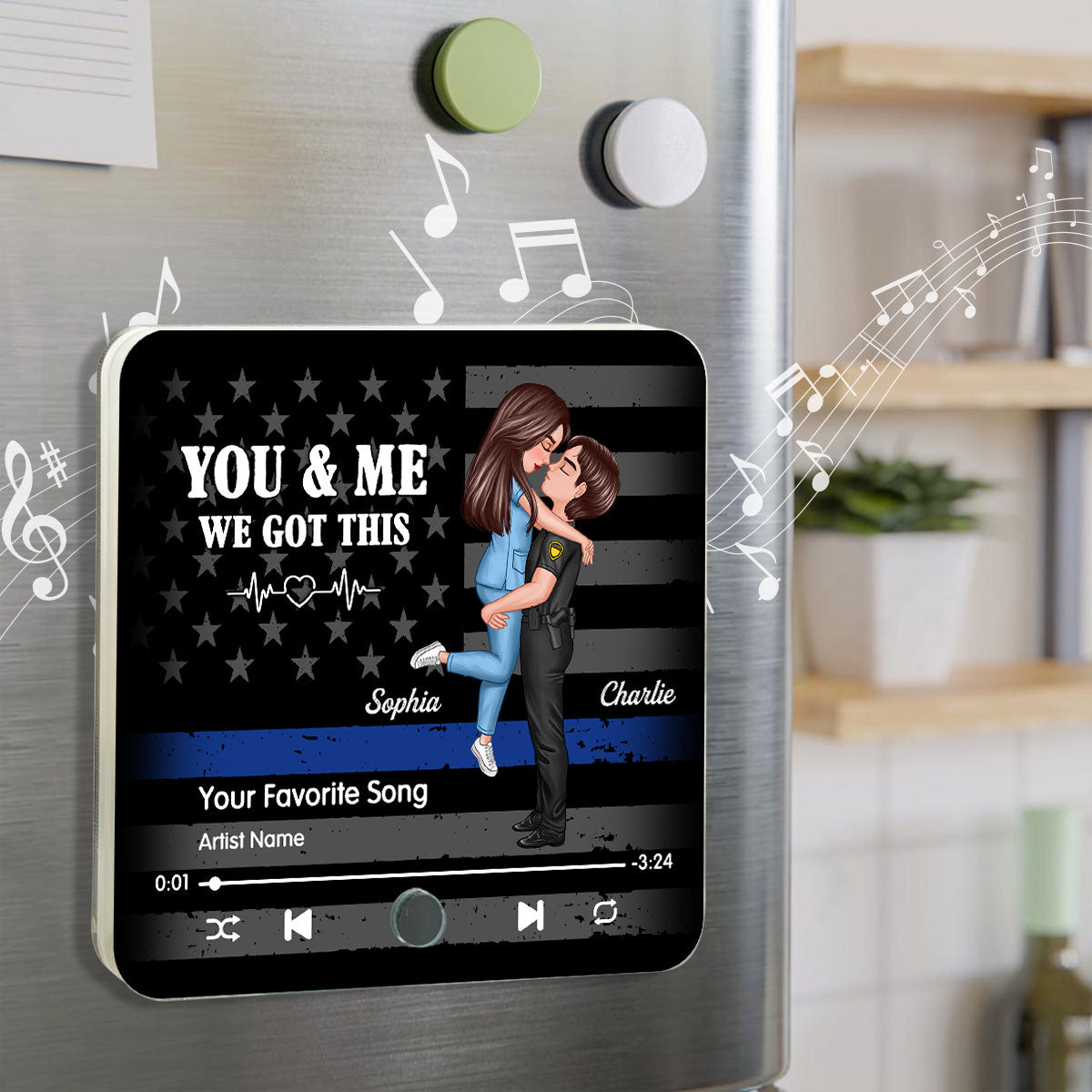 Hero Couple Hugging Kissing Favorite Song  Gift by Occupation Gift For Her Gift For Him Personalized Music Fridge Magnet