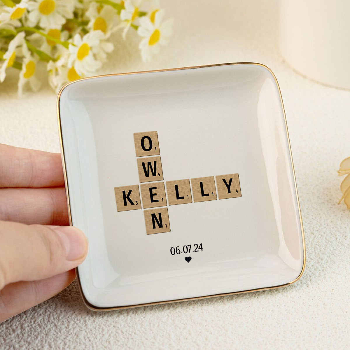 Couple Crossword Art - Created In A Moment Personalized Dish Jewelry, Gift for Her, Wedding Gift, Engagement Gift