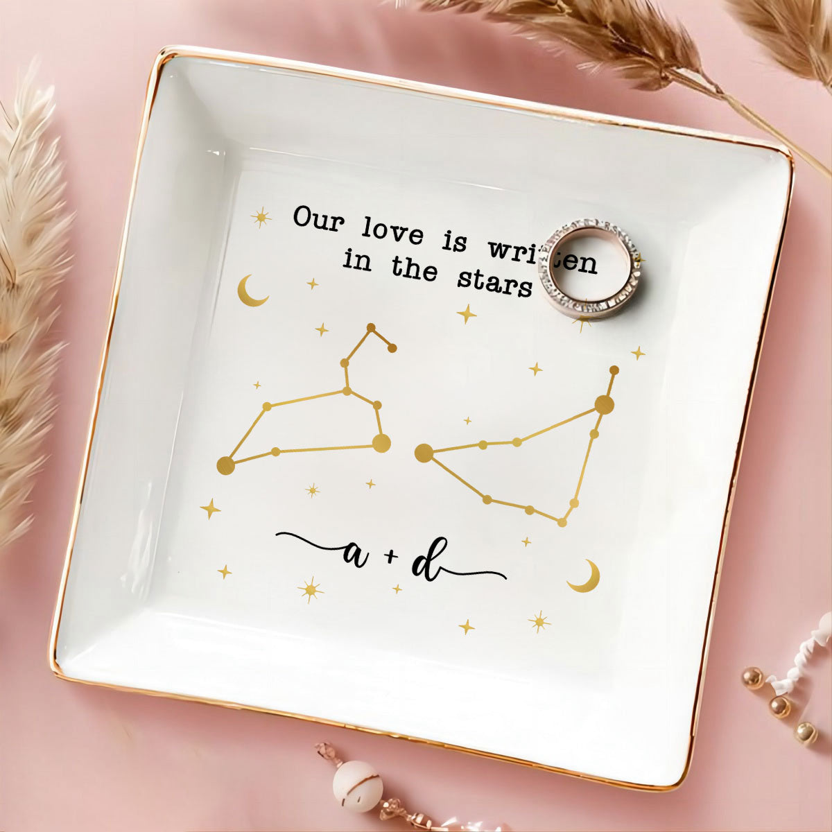 Couple Zodiac Sign Personalized Dish Jewelry, Gift for Her, Wedding Gift, Engagement Gift