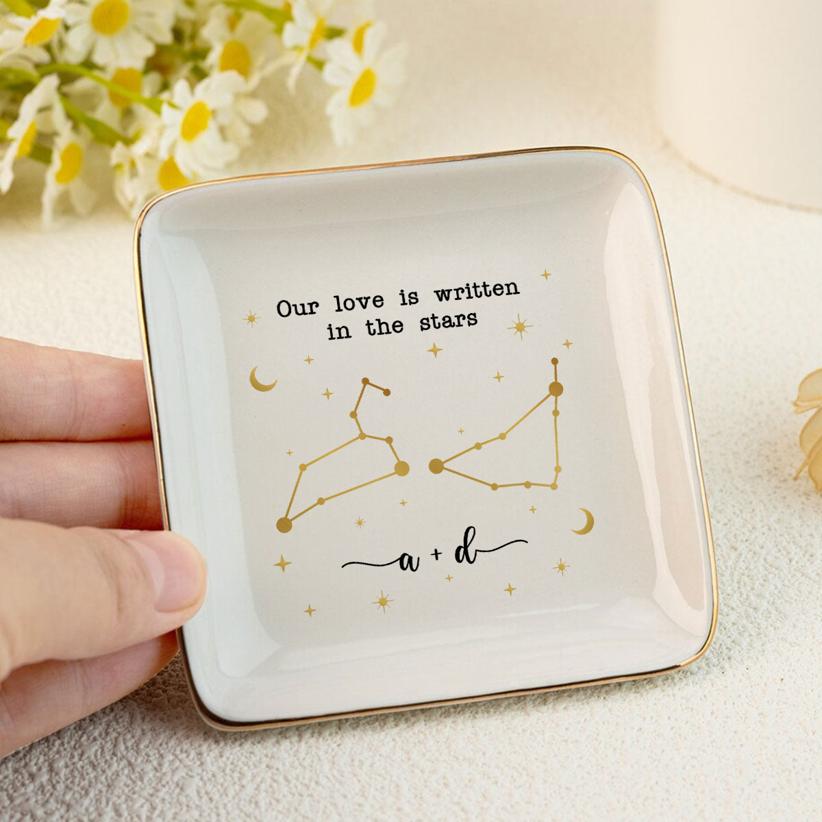 Couple Zodiac Sign Personalized Dish Jewelry, Gift for Her, Wedding Gift, Engagement Gift