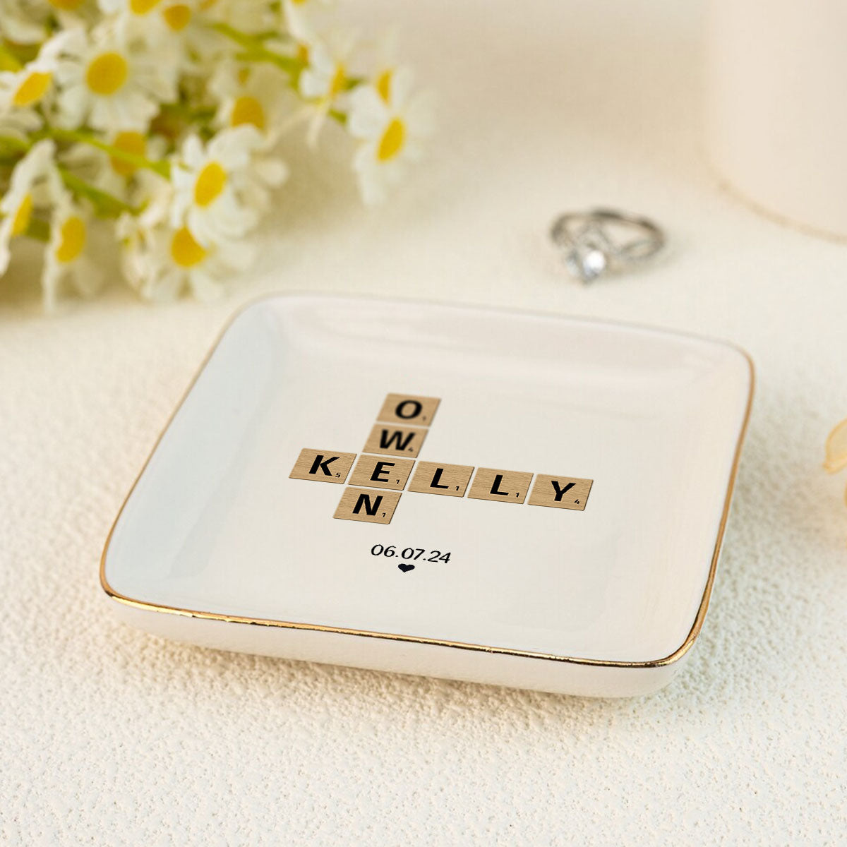 Couple Crossword Art - Created In A Moment Personalized Dish Jewelry, Gift for Her, Wedding Gift, Engagement Gift