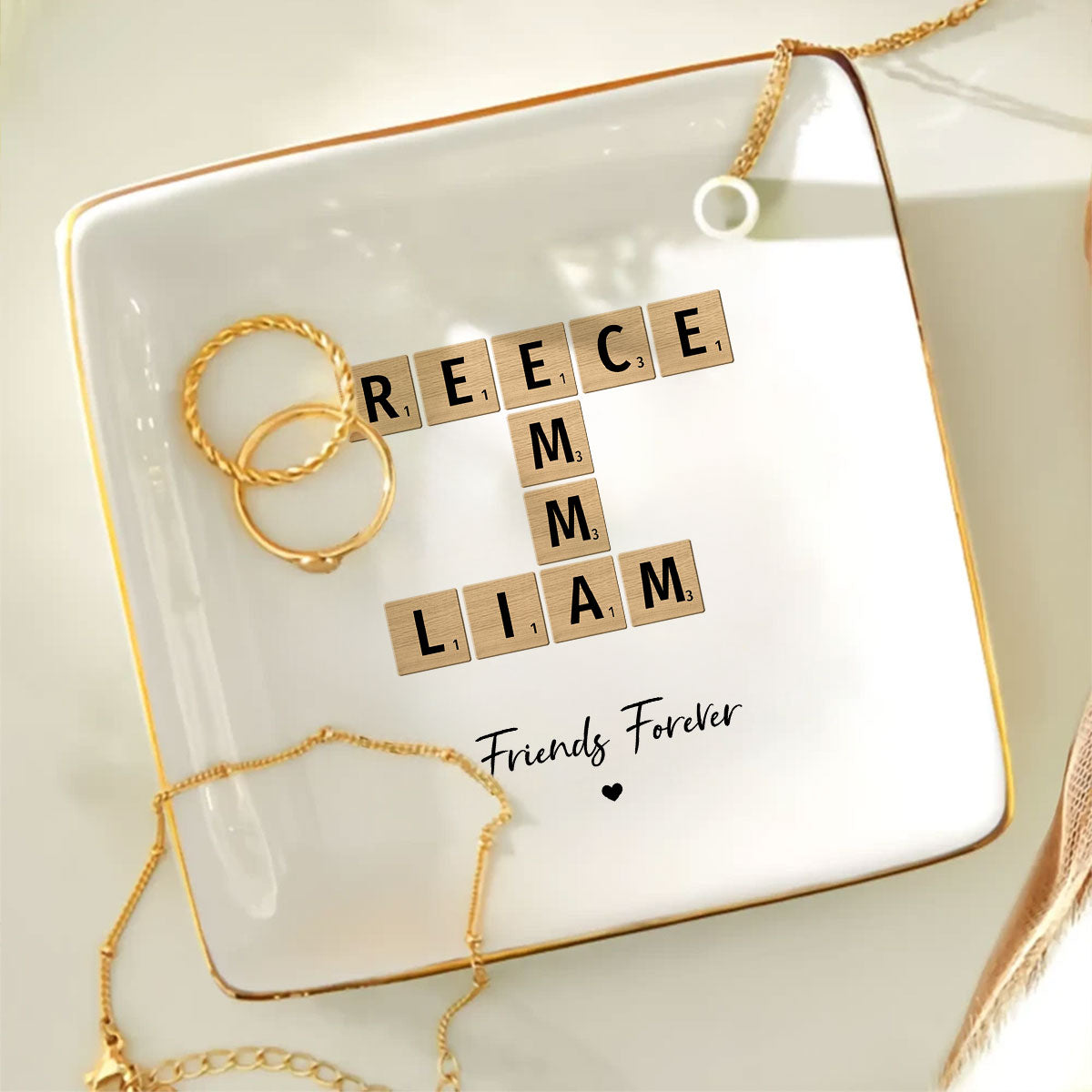 Besties Forever Crossword Art Personalized Jewelry Dish, Created In A Moment, Treasured Forever