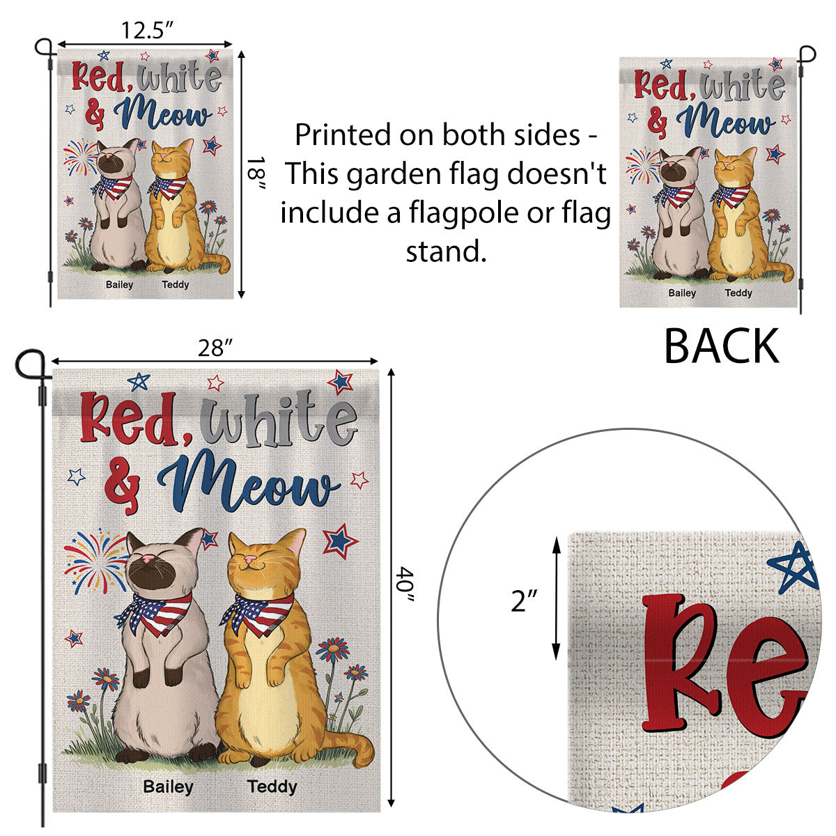 Welcome Red White & Meow Independence Day 4th Of July Decor Personalized Garden Flag