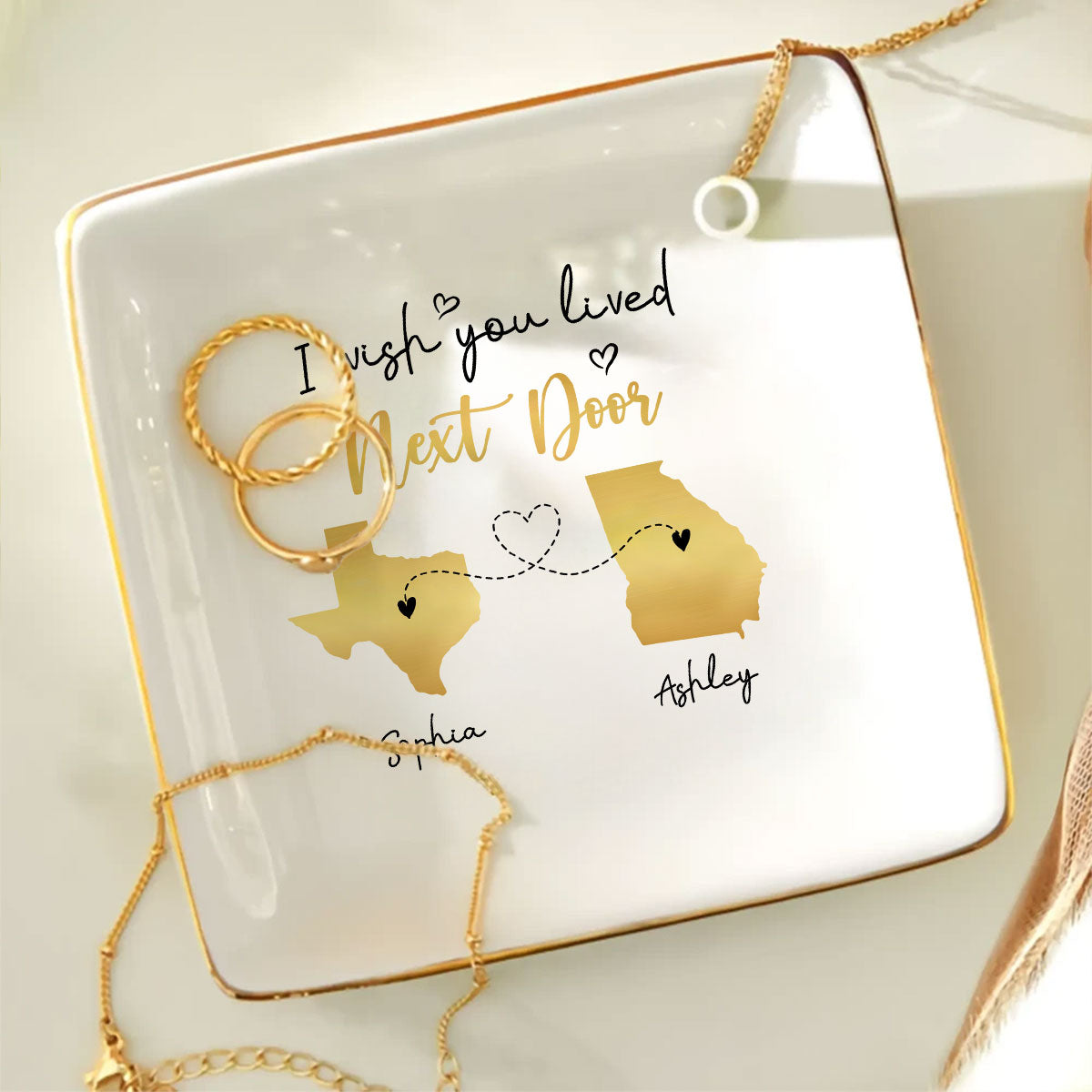Family Siblings Sisters Friends Long Distance Personalized Ceramic Jewelry Dish, Togetherness Christmas Gift