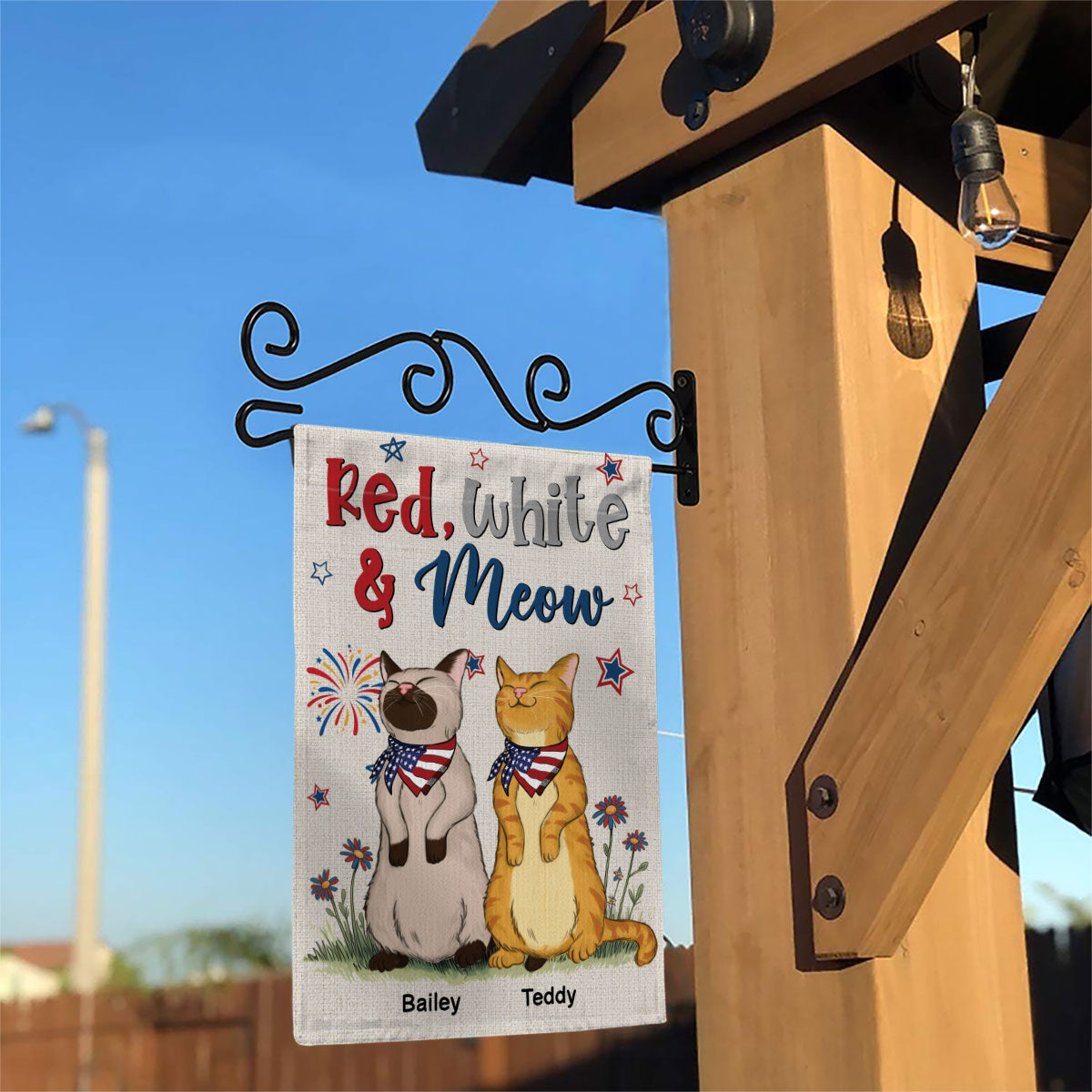 Welcome Red White & Meow Independence Day 4th Of July Decor Personalized Garden Flag