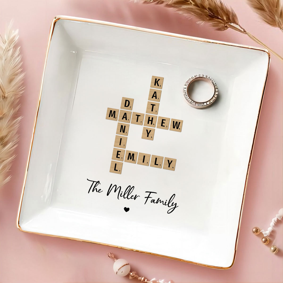 Family Crossword Art Personalized Jewelry Dish, Created In A Moment, Treasured Forever