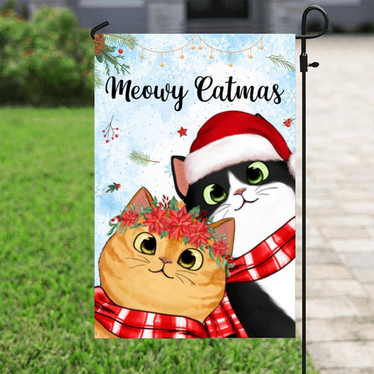 Meowy Catmas Cute Peeking Fluffy Cat Personalized Garden Flag