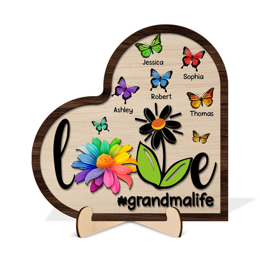 Grandma Mom Life Daisy Butterflies Personalized 2-layered Wooden Plaque
