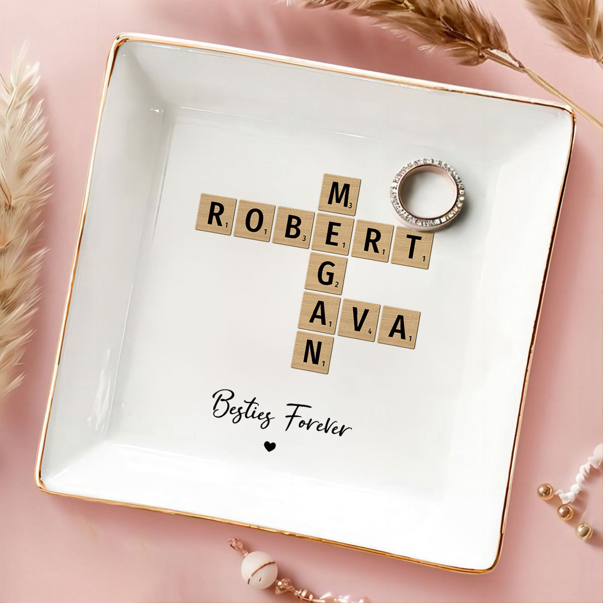 Besties Forever Crossword Art Personalized Jewelry Dish, Created In A Moment, Treasured Forever