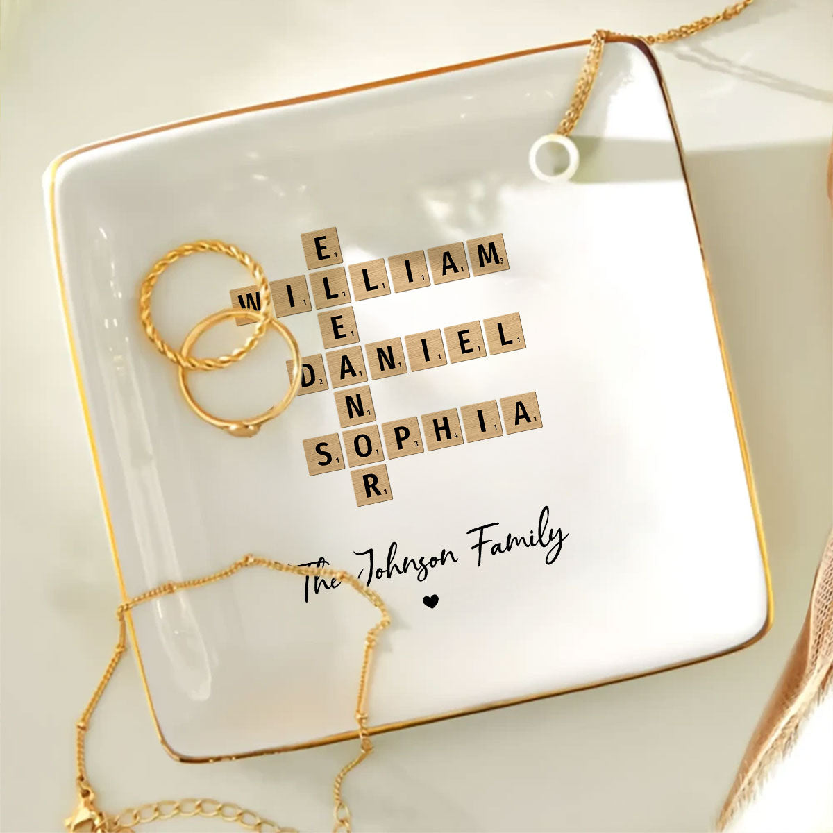 Family Crossword Art Personalized Jewelry Dish, Created In A Moment, Treasured Forever