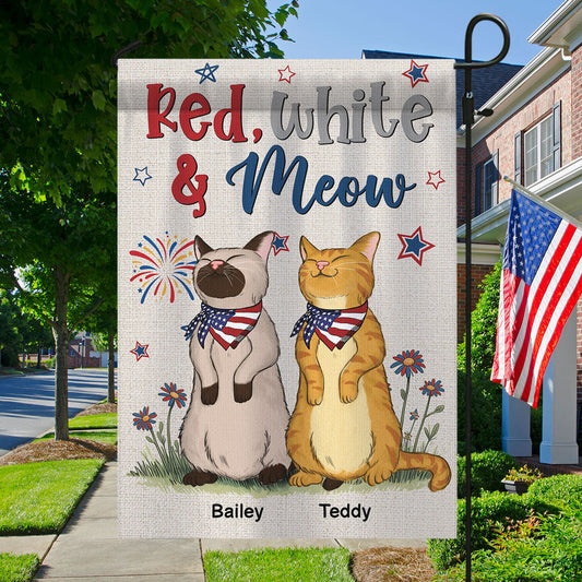Welcome Red White & Meow Independence Day 4th Of July Decor Personalized Garden Flag