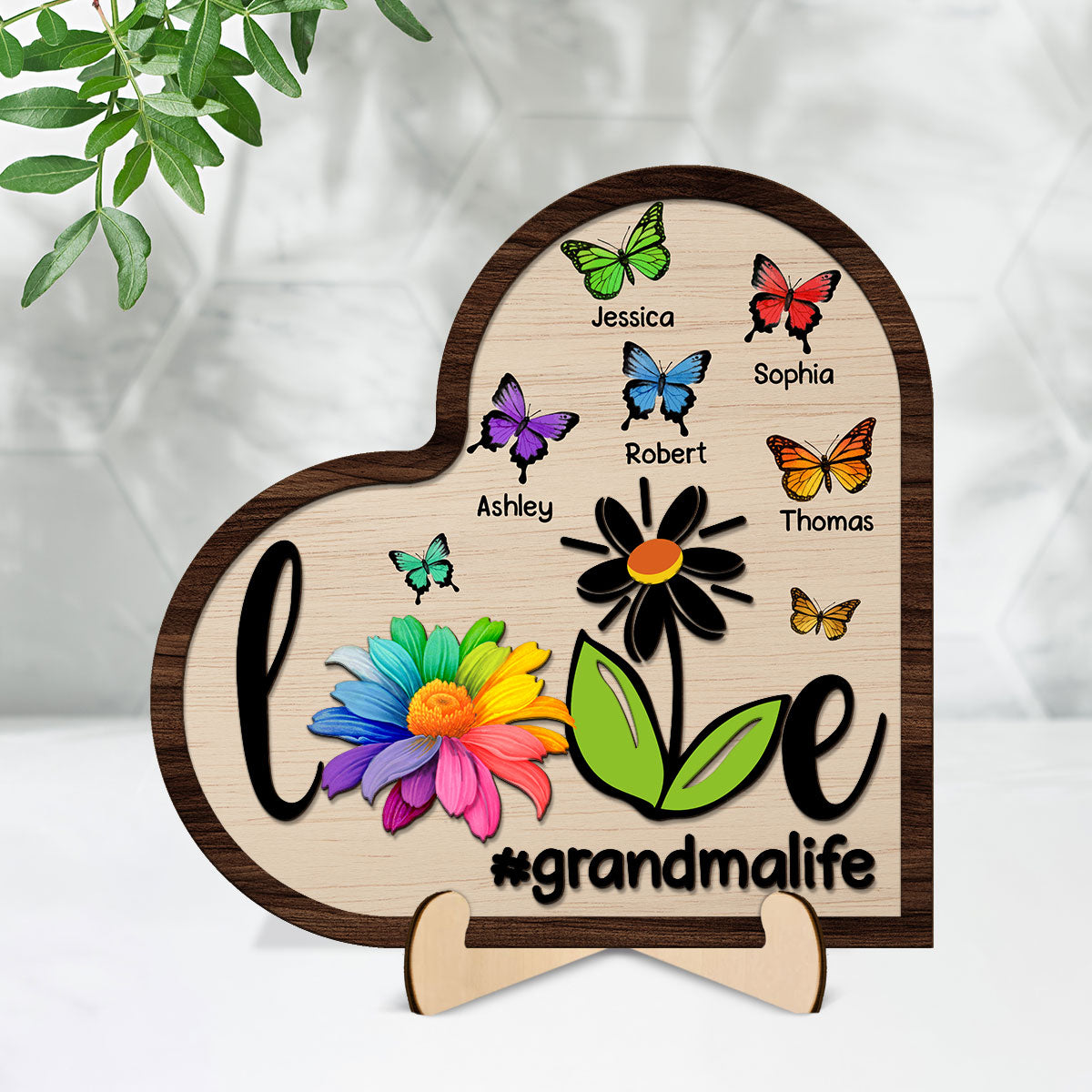Grandma Mom Life Daisy Butterflies Personalized 2-layered Wooden Plaque
