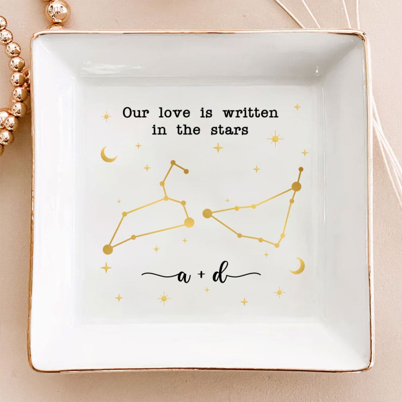 Couple Zodiac Sign Personalized Dish Jewelry, Gift for Her, Wedding Gift, Engagement Gift