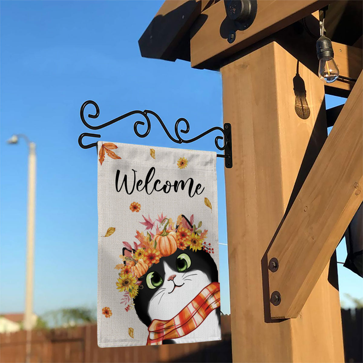 Hello Fall Cute Peeking Cat Personalized Garden Flag