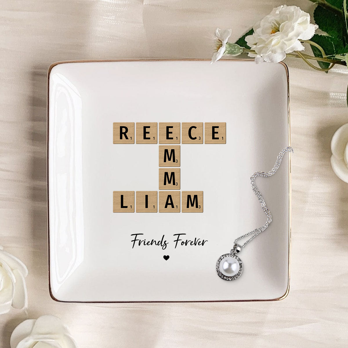 Besties Forever Crossword Art Personalized Jewelry Dish, Created In A Moment, Treasured Forever