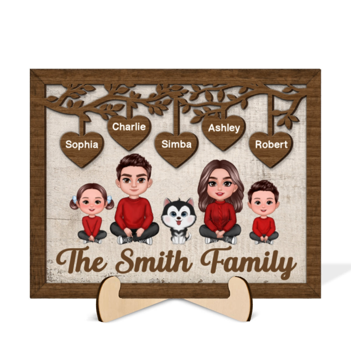 Family Sitting Crossed Legs Under Tree Personalized 2-layered Wooden Plaque