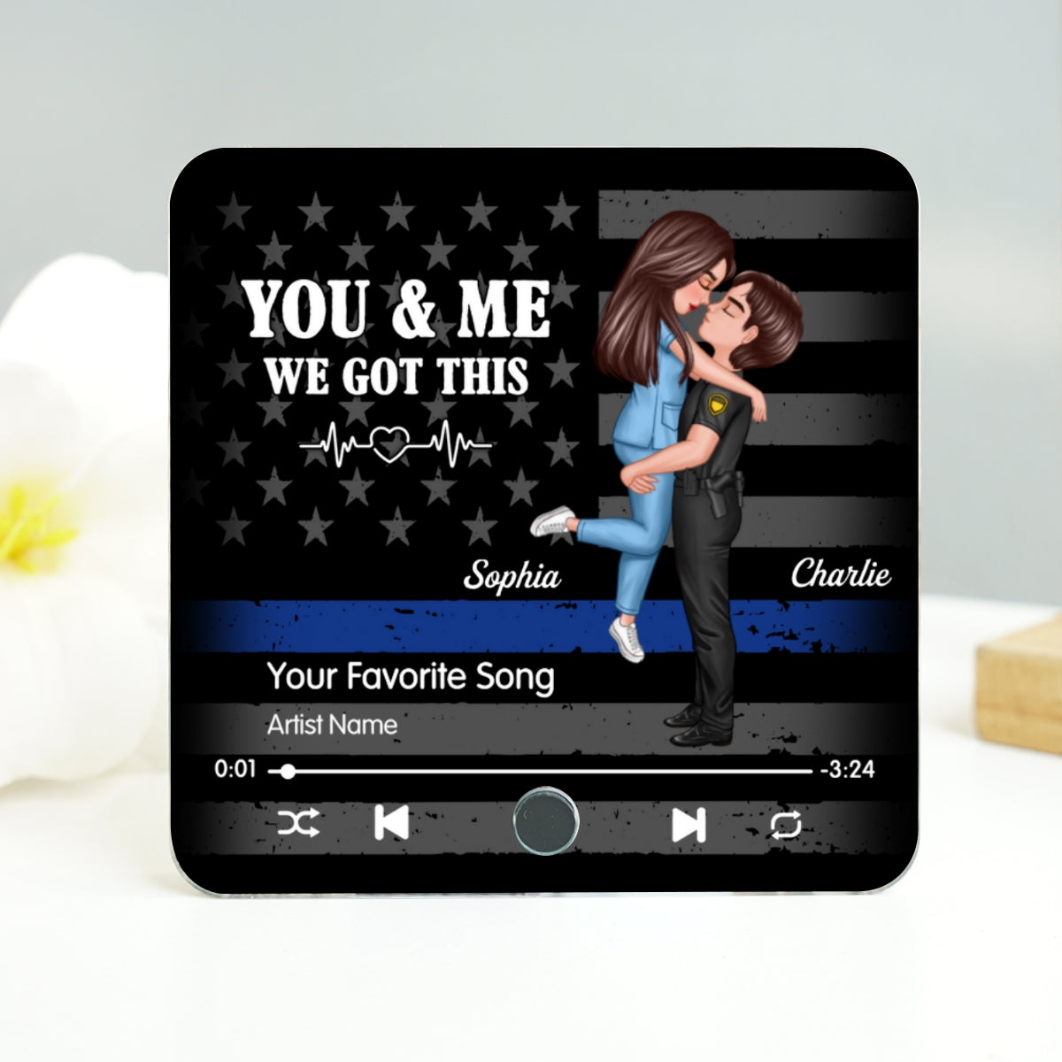 Hero Couple Hugging Kissing Favorite Song  Gift by Occupation Gift For Her Gift For Him Personalized Music Fridge Magnet