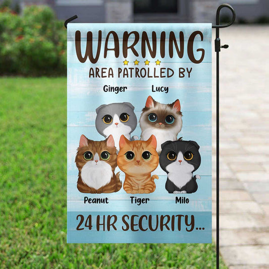 Warning Area Patrolled By Watercolor Cute Cats Gift For Cat Lovers Personalized Garden Flag