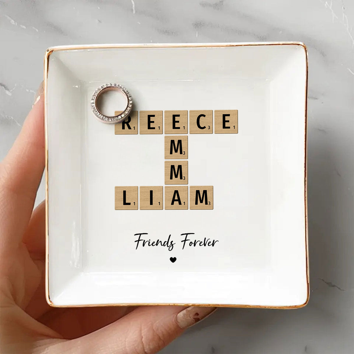 Besties Forever Crossword Art Personalized Jewelry Dish, Created In A Moment, Treasured Forever