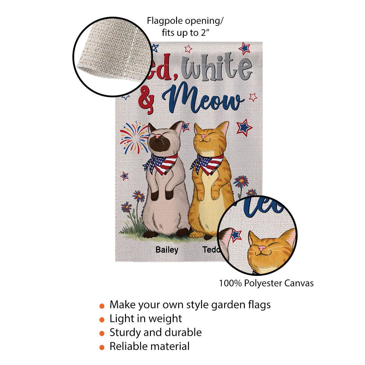 Welcome Red White & Meow Independence Day 4th Of July Decor Personalized Garden Flag