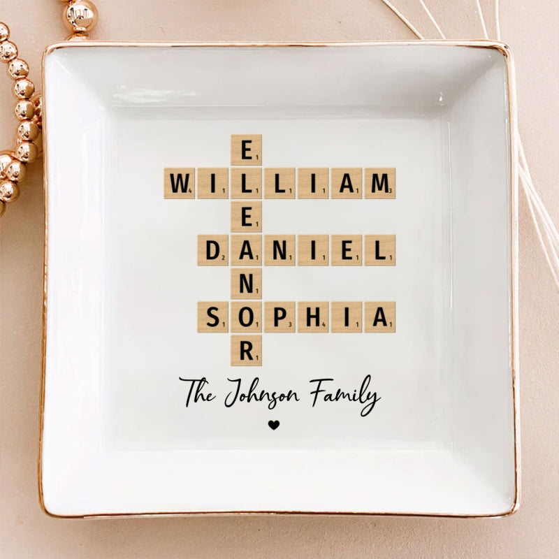 Family Crossword Art Personalized Jewelry Dish, Created In A Moment, Treasured Forever