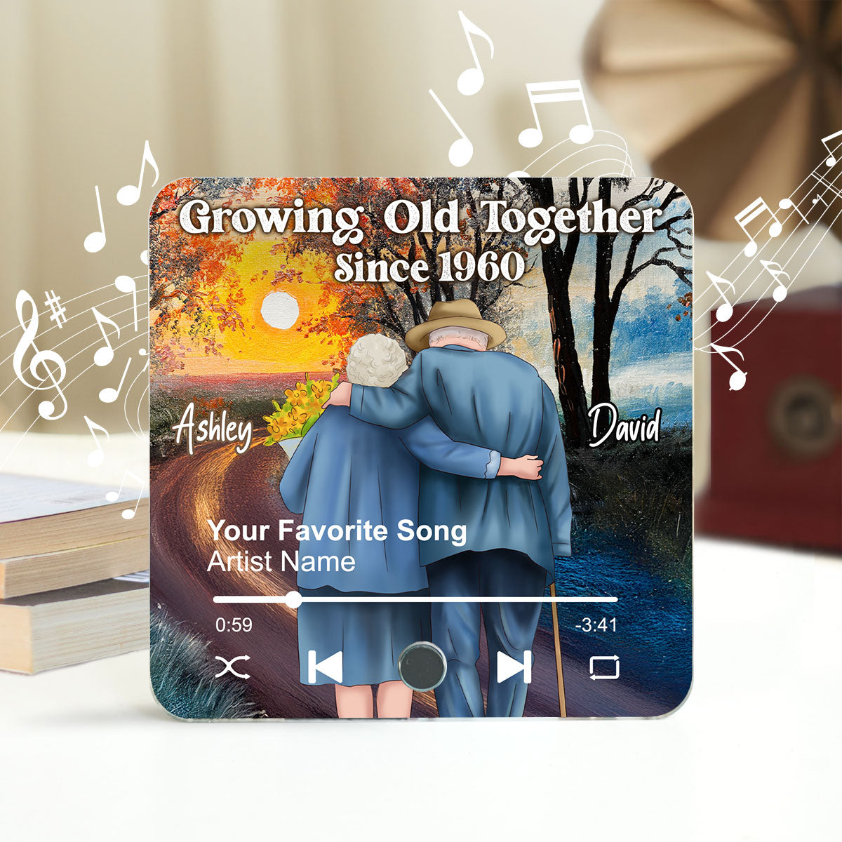 Old Couple Growing Old Together Since Personalized Music Fridge Magnet, Heartfelt 2025  Gift For Couple, For Him, For Her, Boyfriend, Girlfriend, Husband, Wife