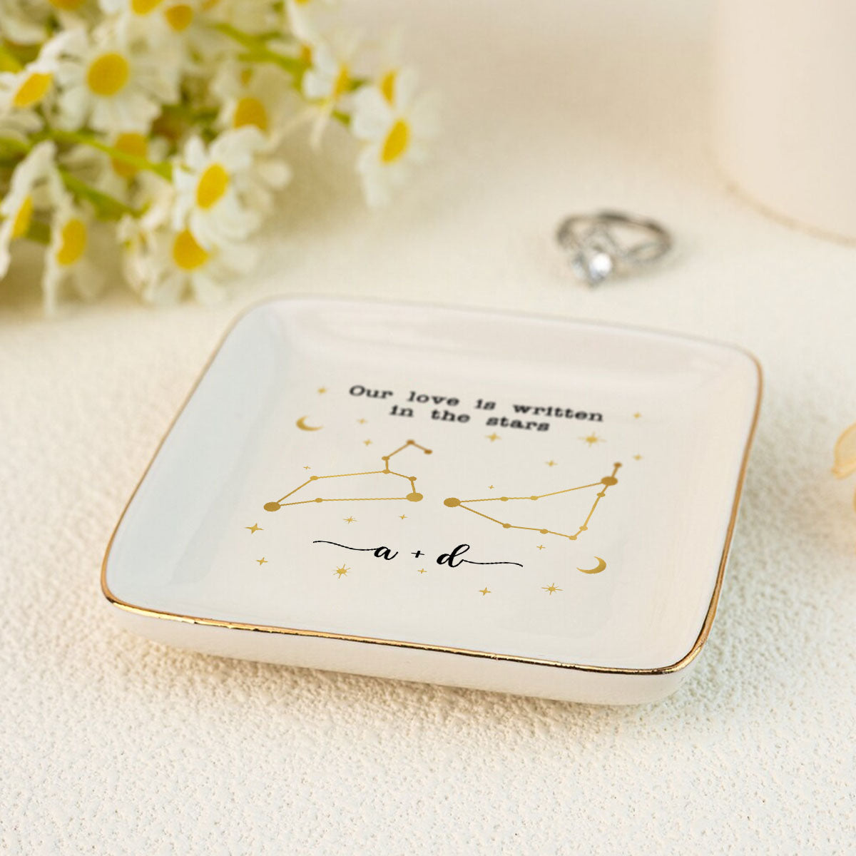 Couple Zodiac Sign Personalized Dish Jewelry, Gift for Her, Wedding Gift, Engagement Gift