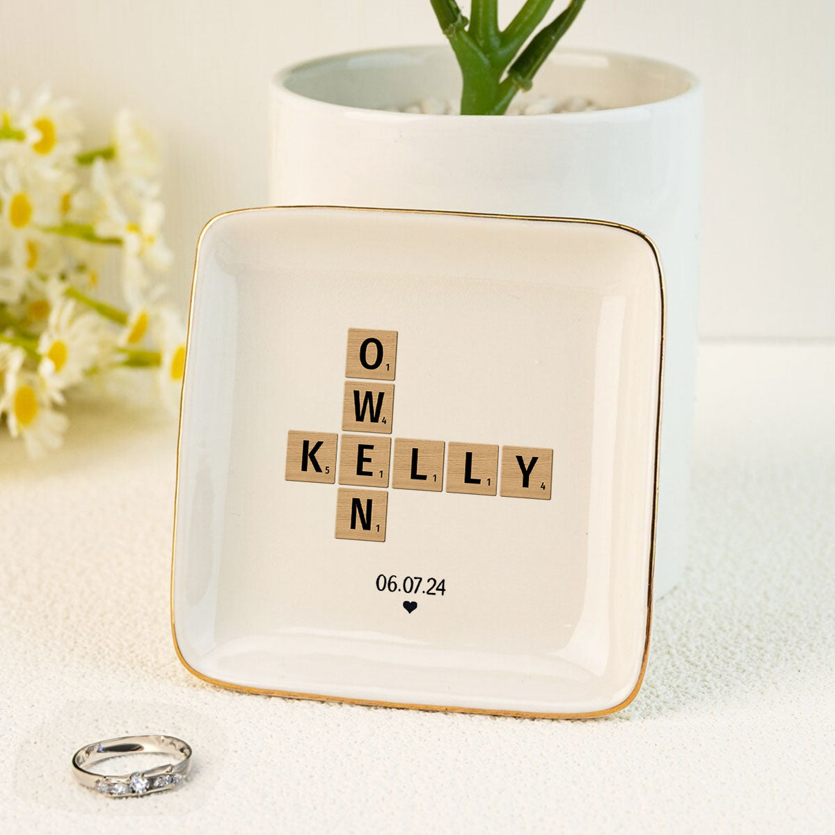 Couple Crossword Art - Created In A Moment Personalized Dish Jewelry, Gift for Her, Wedding Gift, Engagement Gift