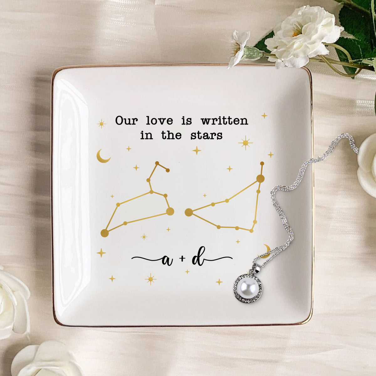 Couple Zodiac Sign Personalized Dish Jewelry, Gift for Her, Wedding Gift, Engagement Gift
